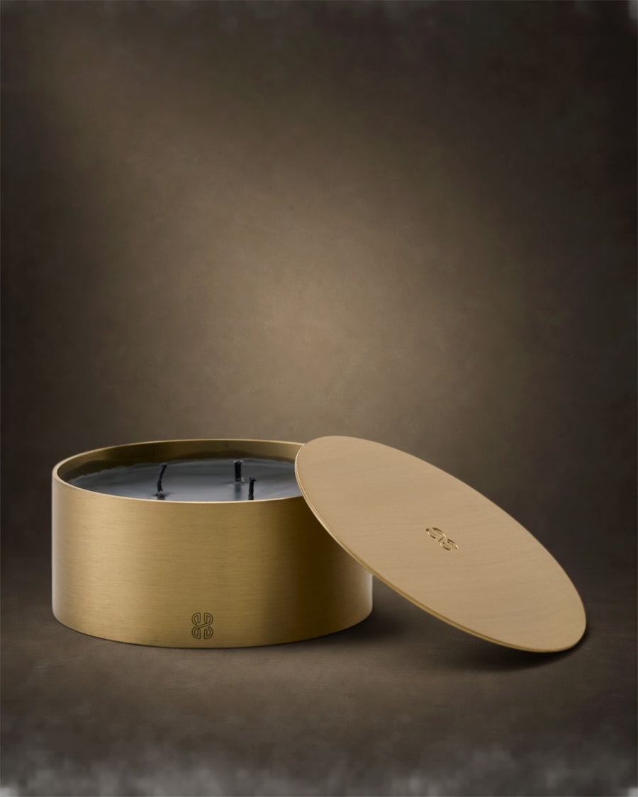 Born Brass Rome scented lidded brass candle in satin gold finish